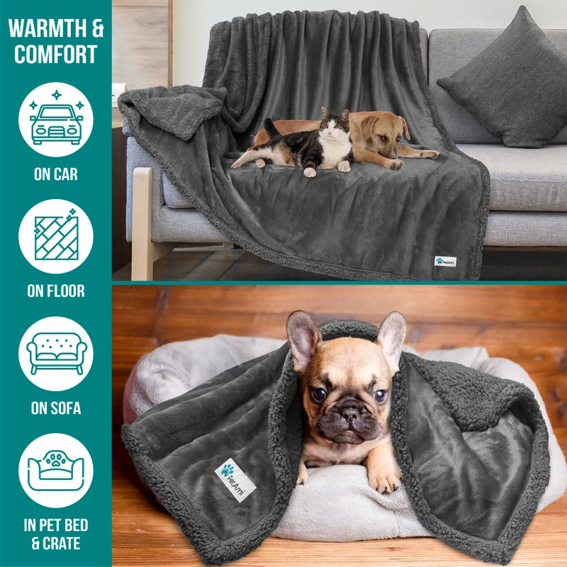 PetAmi Dog Blanket for Medium Large Dogs, Pet Bed Blanket Cat Puppy Kitten, Fleece Furniture Couch Cover Protector Sofa Car, Soft Sherpa Dog Throw Plush Reversible Washable, 40x60 Solid Dark Gray - Image 5